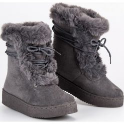 Buty zimowe damskie: SZARE WIĄZANE ŚNIEGOWCE
