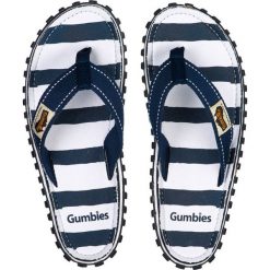 Gumbies - Japonki Islander Deck Chair. Niebieskie klapki damskie Gumbies, w paski, z bawełny, bez obcasa. Za 119,90 zł.