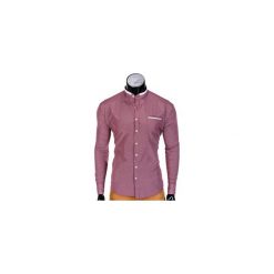 KOSZULA MĘSKA ELEGANCKA Z DŁUGIM RĘKAWEM K389 - CZERWONA. Czerwone koszule męskie na spinki marki Ombre Clothing, m, z materiału, z kontrastowym kołnierzykiem, z długim rękawem. Za 59,00 zł.