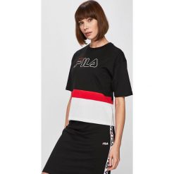Fila - Top. Białe bluzki damskie Fila, s, z nadrukiem, z bawełny, casualowe, z okrągłym kołnierzem, z krótkim rękawem. W wyprzedaży za 79,90 zł.