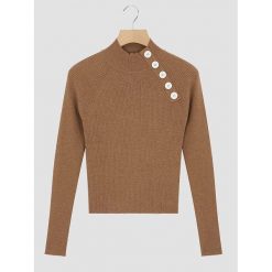 Sweter w kolorze jasnobrązowym. Pomarańczowe swetry damskie Rodier, bez wzorów, z wełny, klasyczne, bez rękawów, bez kaptura. W wyprzedaży za 169,95 zł.