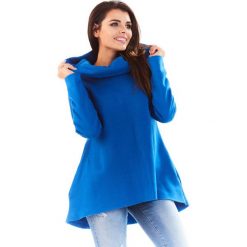 Bluzy damskie: Niebieska Bluza Asymetryczna z Kapturem