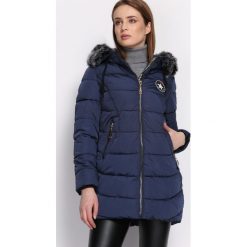 Granatowa Kurtka I Know You. Szare kurtki damskie marki Born2be, na zimę, s, z aplikacjami, z dresówki, bez kaptura. Za 189,99 zł.