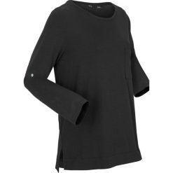 Shirt sportowy, długi rękaw, przyjazny dla środowiska bonprix czarny. Czarne bluzki sportowe damskie bonprix, bez wzorów, bez kołnierzyka, z długim rękawem, długie, bez kaptura. Za 74,99 zł.