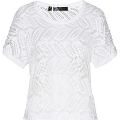 Sweter ażurowy bonprix biały. Białe swetry klasyczne damskie bonprix, z dzianiny. Za 44,99 zł.