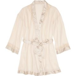 Szlafrok kimono bonprix beżowy. Brązowe szlafroki damskie bonprix, bez wzorów, z koronki, bez rękawów, długie, bez kaptura. Za 89,99 zł.