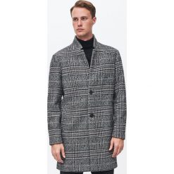 Płaszcz w kratę z wełną - Czarny. Czarne płaszcze męskie Reserved, s, bez wzorów, z wełny, bez kaptura. Za 399,99 zł.