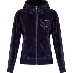 Bluza z kapturem AERONAUTICA MILITARE. Niebieskie bluzy damskie Aeronautica Militare, z haftami, z tkaniny, bez rękawów, z kapturem. Za 990,00 zł.