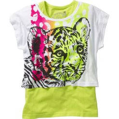 Shirt "boxy" + top (2 części) bonprix biało-zielony kiwi tygrys. Zielone bluzki dziewczęce bonprix. Za 44,99 zł.