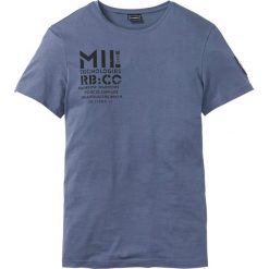 T-shirt Slim Fit bonprix indygo. Niebieskie t-shirty męskie bonprix, s, z nadrukiem, z okrągłym kołnierzem. Za 34,99 zł.