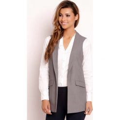 Szara Elegancka Kamizelka z Szalowym Kołnierzem. Szare podkoszulki damskie marki Molly.pl, s, bez wzorów, eleganckie, długie, bez kaptura. Za 112,90 zł.