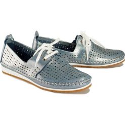 LANQIER 42C612 blue, pólbuty damskie. Niebieskie półbuty damskie Lanqier, bez wzorów, ze skóry, bez obcasa, na sznurówki. Za 159,90 zł.