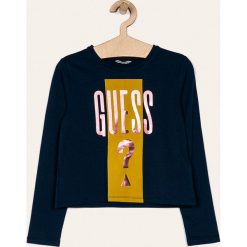 Guess Jeans - Longsleeve dziecięcy 118-175 cm. Niebieskie bluzki dziewczęce Guess Jeans, z nadrukiem, z elastanu, z okrągłym kołnierzem, z długim rękawem, długie, bez kaptura. W wyprzedaży za 59,90 zł.