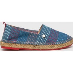 Trussardi Jeans - Espadryle. Niebieskie espadryle damskie Trussardi Jeans, bez wzorów, z jeansu, bez obcasa, na obcasie. W wyprzedaży za 279,90 zł.