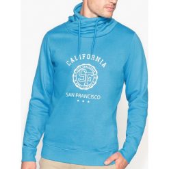Bluza z nadrukiem, z kominem. Niebieskie bluzy męskie rozpinane marki La Redoute Collections, m, z nadrukiem, z bawełny, z długim rękawem, długie, z kapturem. Za 95,72 zł.