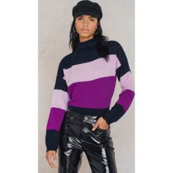 Paski damskie: Trendyol Sweter z półgolfem w paski – Purple,Multicolor