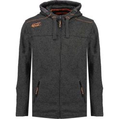 Kurtka polarowa w kolorze antracytowym. Szare bluzy męskie m, z haftami, z polaru, z kapturem. W wyprzedaży za 152,95 zł.