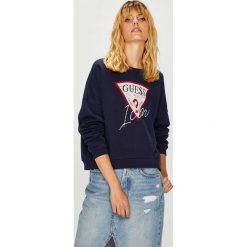Guess Jeans - Bluza. Szare bluzy rozpinane damskie Guess Jeans, l, z aplikacjami, z bawełny, bez kaptura. Za 319,90 zł.