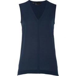 Bluzka bez rękawów bonprix ciemnoniebieski. Niebieskie koszulki damskie bonprix, bez wzorów, bez kołnierzyka, bez rękawów. Za 37,99 zł.