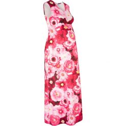 Sukienka neoprenowa ciążowa bonprix różowy w kwiaty. Różowe sukienki damskie bonprix, w kwiaty, z neoprenu, bez kołnierzyka, moda ciążowa, bez rękawów. Za 54,99 zł.