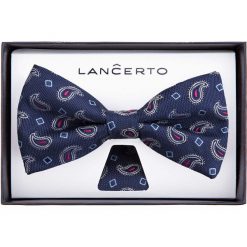 Mucha Granatowa Paisley. Muszki męskie LANCERTO, na studniówkę, bez wzorów, z dzianiny, eleganckie. Za 79,90 zł.