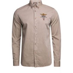 Koszula AERONAUTICA MILITARE. Brązowe koszule męskie Aeronautica Militare, bez wzorów, z bawełny, button down, bez rękawów. W wyprzedaży za 315,00 zł.