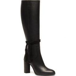 Buty zimowe damskie: Skórzane kozaki w kolorze czarnym