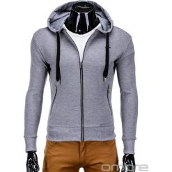 Bejsbolówki męskie: BLUZA MĘSKA ROZPINANA Z KAPTUREM B555 – SZARA