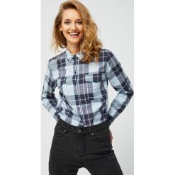 Koszula w kratę. Szare koszule damskie Moodo, xl, w kratkę, z bawełny, bez kołnierzyka, z długim rękawem. Za 39,99 zł.