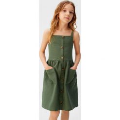 Mango Kids - Sukienka dziecięca Lulu 116-164 cm. Żółte sukienki dziewczęce Mango Kids, bez wzorów, z bawełny, casualowe, bez rękawów, rozkloszowane. Za 99,90 zł.