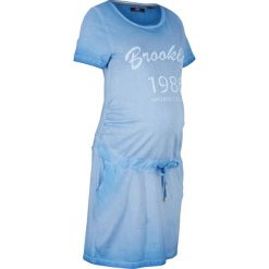 Sukienka ciążowa z bawełny bonprix niebieski "used". Niebieskie sukienki damskie bonprix, bez wzorów, z bawełny, bez kołnierzyka, moda ciążowa, bez rękawów. Za 89,99 zł.