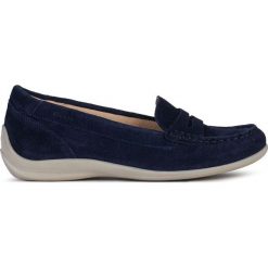 Geox - Baleriny skórzane. Niebieskie baleriny damskie Geox, bez wzorów, ze skóry, bez obcasa, na obcasie. Za 349,90 zł.