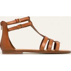 Aldo - Sandały skórzane Mutisia. Pomarańczowe klapki damskie ALDO, bez wzorów, ze skóry, bez obcasa, na obcasie. Za 259,90 zł.