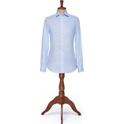 Koszula Błękitna w Kratę Orlean. Niebieskie koszule męskie LANCERTO, na lato, s, w kratkę, z tkaniny, eleganckie, z włoskim kołnierzykiem, bez rękawów. Za 299,00 zł.