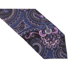 Granatowy krawat w niebiesko-różowy wzór paisley D138. Różowe krawaty męskie Modini Moda Męska, na co dzień, bez wzorów, z tkaniny, casualowe. W wyprzedaży za 49,50 zł.