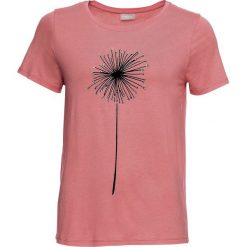 Shirt z nadrukiem bonprix dymny koralowy + czarny. Różowe koszulki damskie marki bonprix, z nadrukiem, z okrągłym kołnierzem, bez rękawów. Za 69,99 zł.