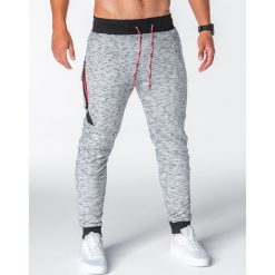 SPODNIE MĘSKIE DRESOWE P643 - SZARE. Szare spodnie dresowe męskie marki Ombre Clothing, s, z bawełny. Za 39,00 zł.