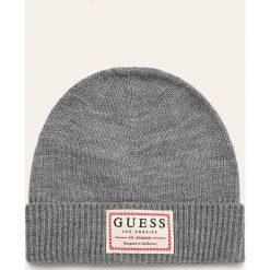 Guess Jeans - Czapka. Szare czapki męskie Guess Jeans, z aplikacjami, z wełny. W wyprzedaży za 69,90 zł.