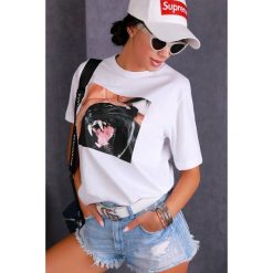 T-shirt damski MORIMIA WHITE. Białe bluzki damskie IVET, z nadrukiem, bez kołnierzyka. W wyprzedaży za 19,00 zł.