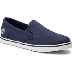 Tenisówki TIMBERLAND - Dausette SLip-On TB0A1X79019 Navy Canvas. Niebieskie półbuty damskie Timberland, bez wzorów, z gumy, bez obcasa, na płaskiej podeszwie, bez zapięcia. W wyprzedaży za 169,00 zł.