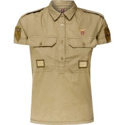 Koszula AERONAUTICA MILITARE. Zielone koszule damskie Aeronautica Militare, z aplikacjami, z bawełny, militarne, bez kołnierzyka, z krótkim rękawem. W wyprzedaży za 475,00 zł.