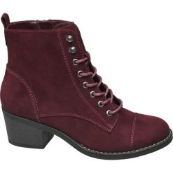Botki na obcasie Graceland bordowe. Czerwone botki damskie na obcasie Graceland, na jesień, z jeansu, eleganckie, na sznurówki. Za 119,90 zł.