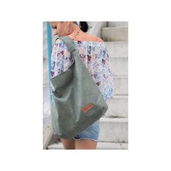 Torba worek Mili Chic Mc7 dark green. Zielone torebki klasyczne damskie Militu, w paski, z bawełny, bez dodatków. Za 179,00 zł.