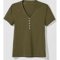 Koszulka z guzikami Eco Aware - Khaki. Brązowe koszulki damskie Mohito, s, bez wzorów, bez kołnierzyka, bez rękawów. Za 39,99 zł.