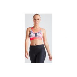 Stanik fitness kardio 500 z nadrukiem (kwiaty). Różowe buty sportowe damskie DOMYOS, xs, z nadrukiem, z elastanu, na fitness i siłownię. Za 59,99 zł.