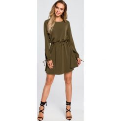 Sukienka rozkloszowana z długim rękawem khaki - xl. Brązowe sukienki damskie e-margeritka.pl, s, bez wzorów, z poliesteru, eleganckie, z długim rękawem, długie, bez kaptura. Za 159,99 zł.