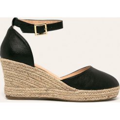 Answear - Espadryle Qh. Czarne koturny damskie ANSWEAR, z okrągłym noskiem, bez obcasa, na obcasie, na klamry. Za 119,90 zł.