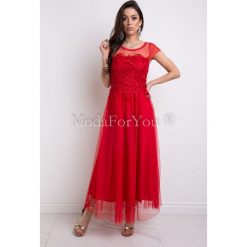 Sukienka Lena Red. Czerwone sukienki damskie Modaforyou, s, bez wzorów, z elastanu, eleganckie, z dekoltem na plecach, bez rękawów, maxi. Za 149,00 zł.
