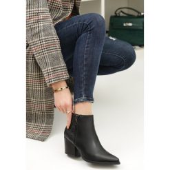 Czarne Botki Kiki. Czarne botki damskie Renee, ze skóry, eleganckie, za kostkę, na średnim obcasie, na obcasie, na zamek. Za 99,99 zł.
