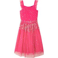 Sukienka z cekinami bonprix różowy hibiskus. Różowe sukienki dziewczęce bonprix, bez wzorów, bez rękawów. Za 89,99 zł.